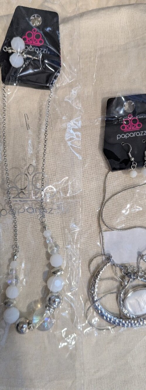 Assorted Paparazzi White Bead Silver-Tone Earring And Necklace Sets